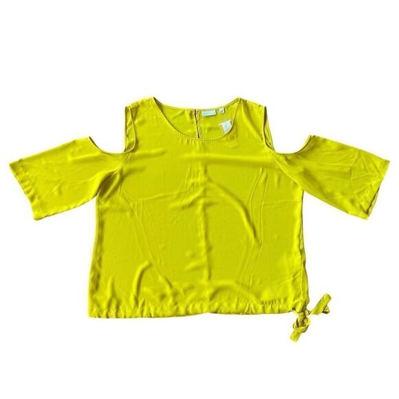 NY & Co. Yellow Cold Shoulder Chiffon Tie Waist Blouse NWT Plus Size XXL - Picture 1 of 6